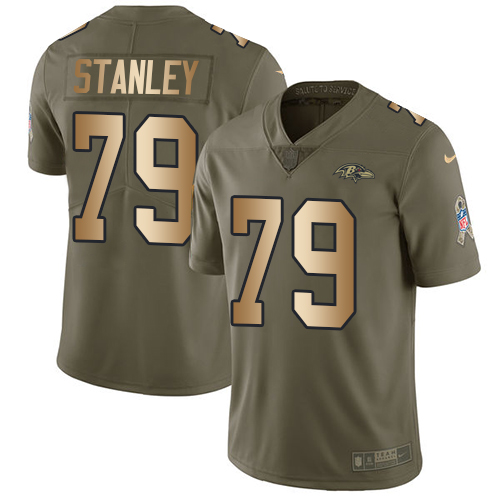 Men's Nike Baltimore Ravens #79 Ronnie Stanley Limited Olive/Gold Salute to Service NFL Jersey