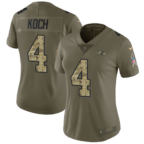 Women's Nike Baltimore Ravens #4 Sam Koch Limited Olive/Camo Salute to Service NFL Jersey