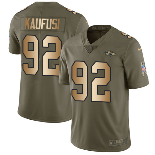 Men's Nike Baltimore Ravens #92 Bronson Kaufusi Limited Olive/Gold Salute to Service NFL Jersey