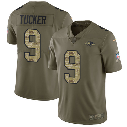 Youth Nike Baltimore Ravens #9 Justin Tucker Limited Olive/Camo Salute to Service NFL Jersey
