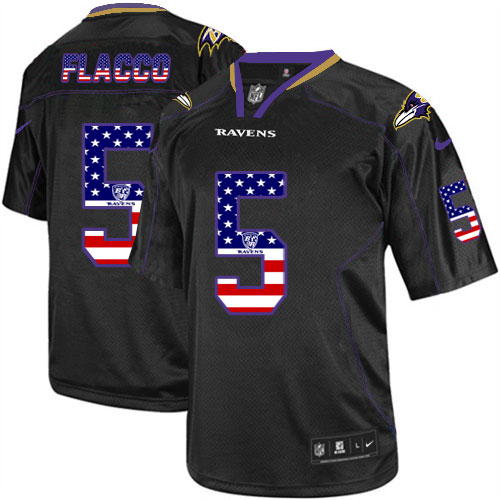 Men's Nike Baltimore Ravens #5 Joe Flacco Elite Black USA Flag Fashion NFL Jersey