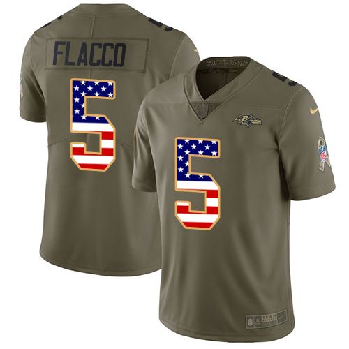 Men's Nike Baltimore Ravens #5 Joe Flacco Limited Olive/USA Flag Salute to Service NFL Jersey