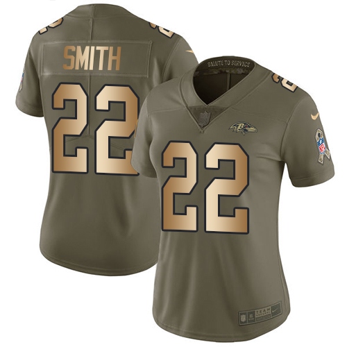 Women's Nike Baltimore Ravens #22 Jimmy Smith Limited Olive/Gold Salute to Service NFL Jersey