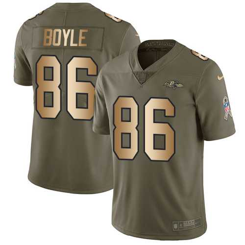 Men's Nike Baltimore Ravens #86 Nick Boyle Limited Olive/Gold Salute to Service NFL Jersey