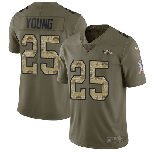 Youth Nike Baltimore Ravens #25 Tavon Young Limited Olive/Camo Salute to Service NFL Jersey