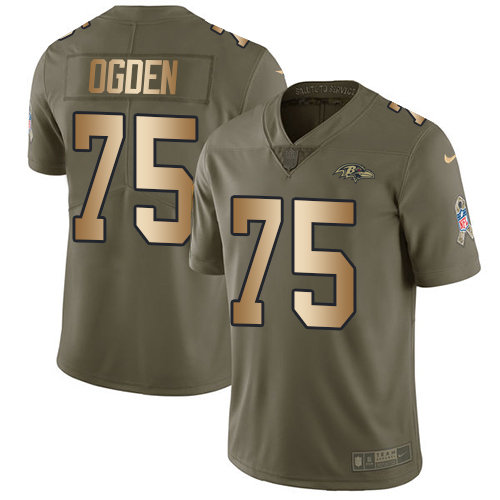 Youth Nike Baltimore Ravens #75 Jonathan Ogden Limited Olive/Gold Salute to Service NFL Jersey