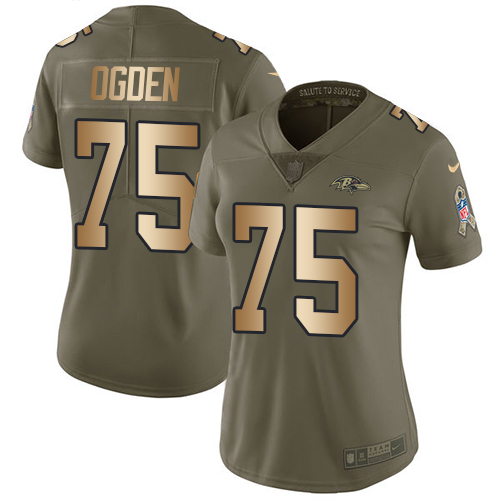 Women's Nike Baltimore Ravens #75 Jonathan Ogden Limited Olive/Gold Salute to Service NFL Jersey