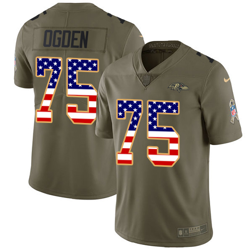Men's Nike Baltimore Ravens #75 Jonathan Ogden Limited Olive/USA Flag Salute to Service NFL Jersey