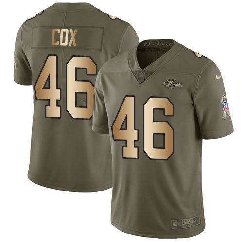Men's Nike Baltimore Ravens #46 Morgan Cox Limited Olive/Gold Salute to Service NFL Jersey