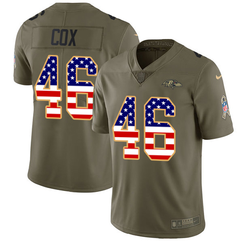 Youth Nike Baltimore Ravens #46 Morgan Cox Limited Olive/USA Flag Salute to Service NFL Jersey