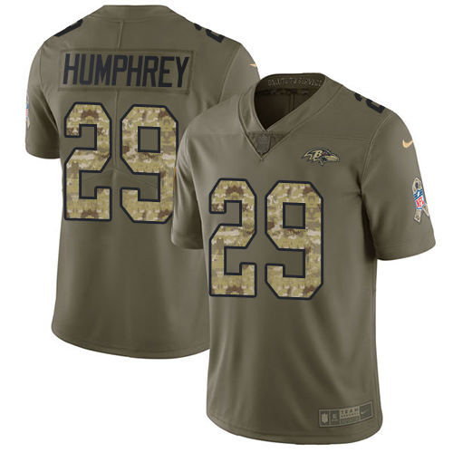 Youth Nike Baltimore Ravens #29 Marlon Humphrey Limited Olive/Camo Salute to Service NFL Jersey