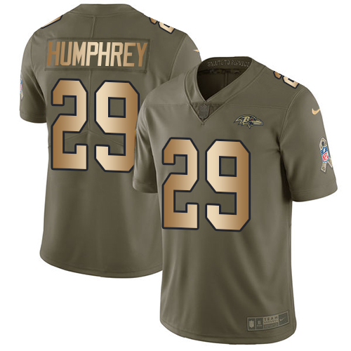 Men's Nike Baltimore Ravens #29 Marlon Humphrey Limited Olive/Gold Salute to Service NFL Jersey