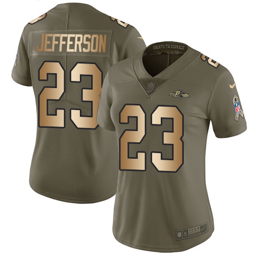 Women's Nike Baltimore Ravens #23 Tony Jefferson Limited Olive/Gold Salute to Service NFL Jersey
