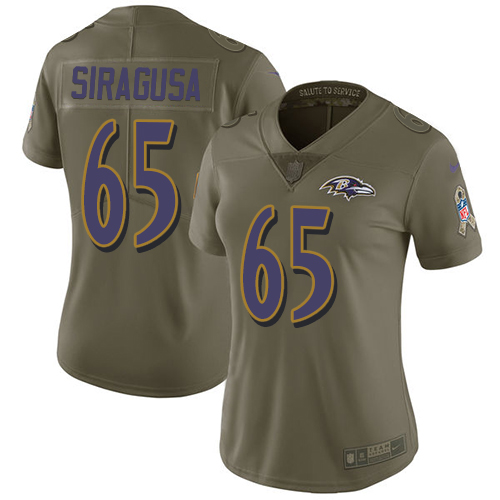 Women's Nike Baltimore Ravens #65 Nico Siragusa Limited Olive 2017 Salute to Service NFL Jersey
