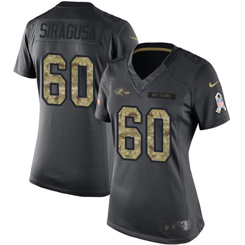 Women's Nike Baltimore Ravens #65 Nico Siragusa Limited Black 2016 Salute to Service NFL Jersey