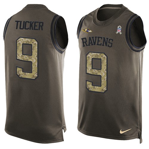 Men's Nike Baltimore Ravens #9 Justin Tucker Limited Green Salute to Service Tank Top NFL Jersey