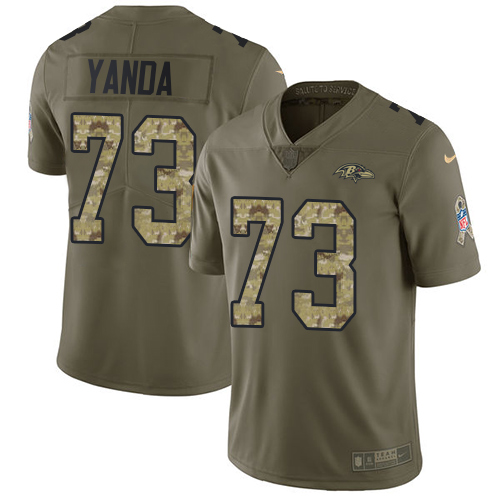 Men's Nike Baltimore Ravens #73 Marshal Yanda Limited Olive/Camo Salute to Service NFL Jersey