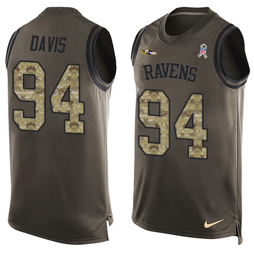 Men's Nike Baltimore Ravens #94 Carl Davis Limited Green Salute to Service Tank Top NFL Jersey