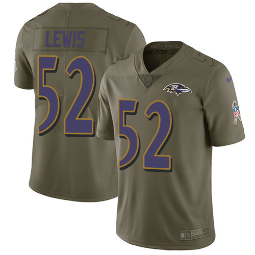 Men's Nike Baltimore Ravens #52 Ray Lewis Limited Olive 2017 Salute to Service NFL Jersey