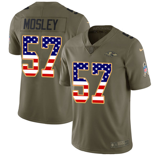 Youth Nike Baltimore Ravens #57 C.J. Mosley Limited Olive/USA Flag Salute to Service NFL Jersey