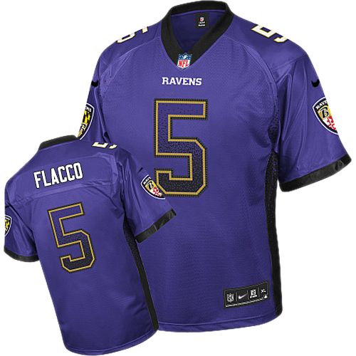 Youth Nike Baltimore Ravens #5 Joe Flacco Elite Purple Drift Fashion NFL Jersey