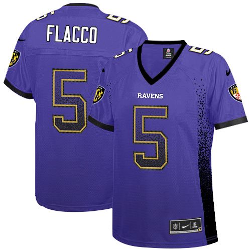 Women's Nike Baltimore Ravens #5 Joe Flacco Elite Purple Drift Fashion NFL Jersey