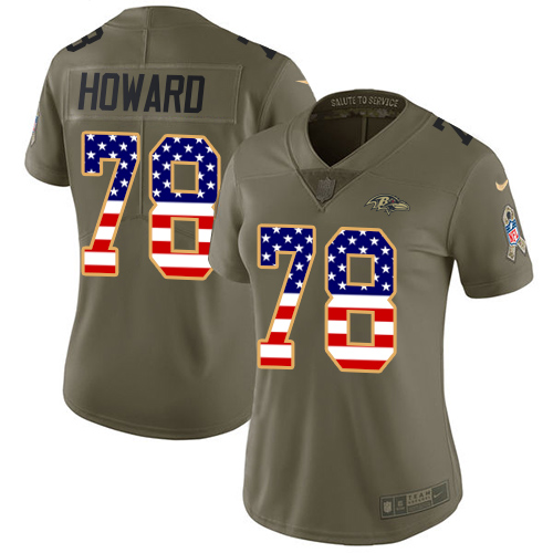 Women's Nike Baltimore Ravens #78 Austin Howard Limited Olive/USA Flag Salute to Service NFL Jersey
