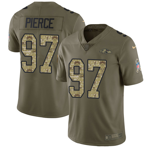 Men's Nike Baltimore Ravens #97 Michael Pierce Limited Olive/Camo Salute to Service NFL Jersey
