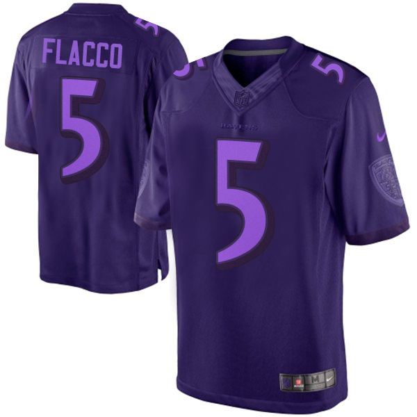 Men's Nike Baltimore Ravens #5 Joe Flacco Purple Drenched Limited NFL Jersey
