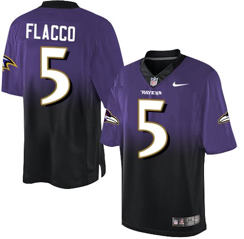 Men's Nike Baltimore Ravens #5 Joe Flacco Elite Purple/Black Fadeaway NFL Jersey