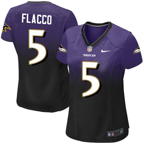 Women's Nike Baltimore Ravens #5 Joe Flacco Elite Purple/Black Fadeaway NFL Jersey