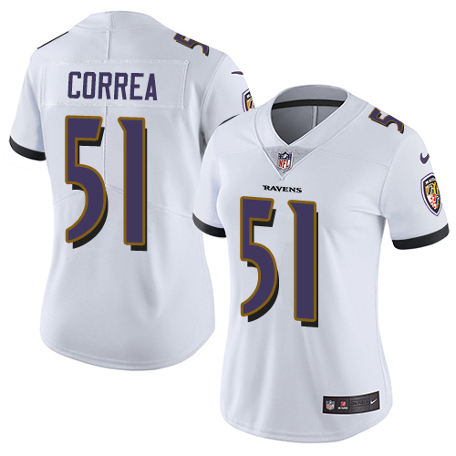 Women's Nike Baltimore Ravens #51 Kamalei Correa White Vapor Untouchable Elite Player NFL Jersey