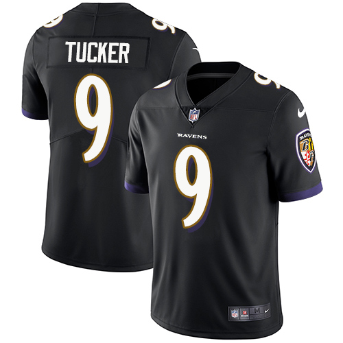 Men's Nike Baltimore Ravens #9 Justin Tucker Black Alternate Vapor Untouchable Limited Player NFL Jersey