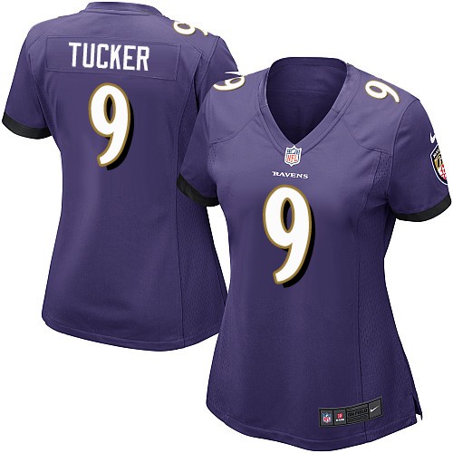 Women's Nike Baltimore Ravens #9 Justin Tucker Game Purple Team Color NFL Jersey
