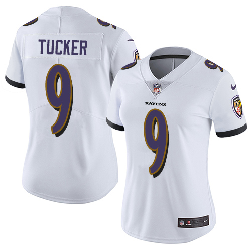 Women's Nike Baltimore Ravens #9 Justin Tucker White Vapor Untouchable Elite Player NFL Jersey