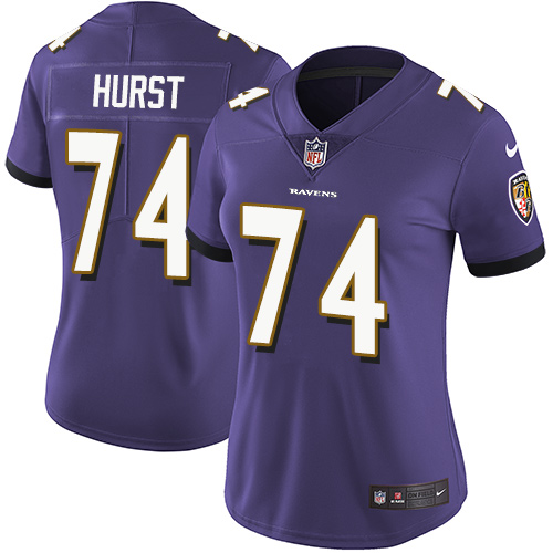 Women's Nike Baltimore Ravens #74 James Hurst Purple Team Color Vapor Untouchable Elite Player NFL Jersey