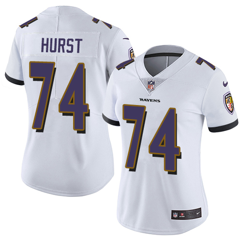 Women's Nike Baltimore Ravens #74 James Hurst White Vapor Untouchable Limited Player NFL Jersey