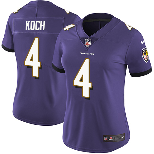 Women's Nike Baltimore Ravens #4 Sam Koch Purple Team Color Vapor Untouchable Limited Player NFL Jersey