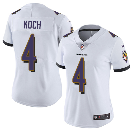 Women's Nike Baltimore Ravens #4 Sam Koch White Vapor Untouchable Limited Player NFL Jersey