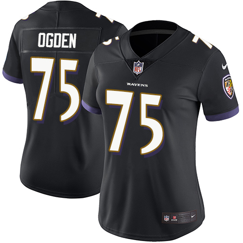 Women's Nike Baltimore Ravens #75 Jonathan Ogden Black Alternate Vapor Untouchable Elite Player NFL Jersey