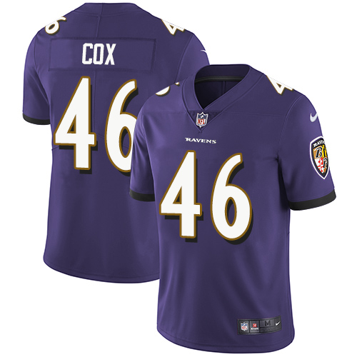 Men's Nike Baltimore Ravens #46 Morgan Cox Purple Team Color Vapor Untouchable Limited Player NFL Jersey