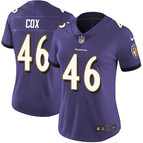 Women's Nike Baltimore Ravens #46 Morgan Cox Purple Team Color Vapor Untouchable Elite Player NFL Jersey