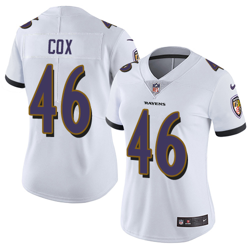 Women's Nike Baltimore Ravens #46 Morgan Cox White Vapor Untouchable Elite Player NFL Jersey