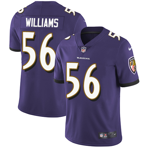 Youth Nike Baltimore Ravens #56 Tim Williams Purple Team Color Vapor Untouchable Elite Player NFL Jersey