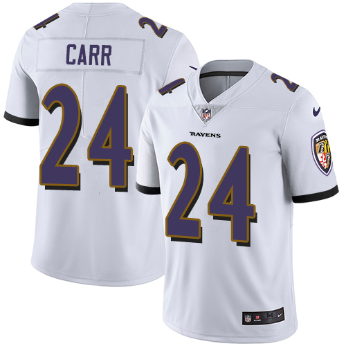 Men's Nike Baltimore Ravens #24 Brandon Carr White Vapor Untouchable Limited Player NFL Jersey