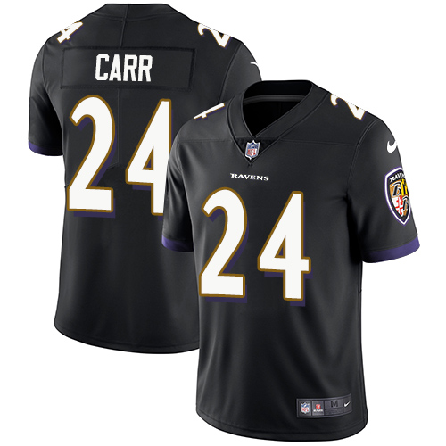 Men's Nike Baltimore Ravens #24 Brandon Carr Black Alternate Vapor Untouchable Limited Player NFL Jersey
