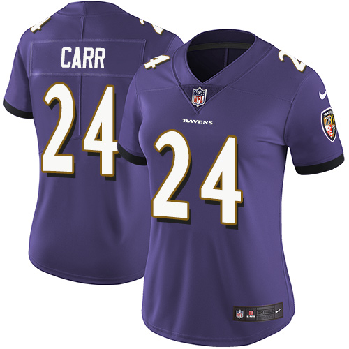 Women's Nike Baltimore Ravens #24 Brandon Carr Purple Team Color Vapor Untouchable Elite Player NFL Jersey
