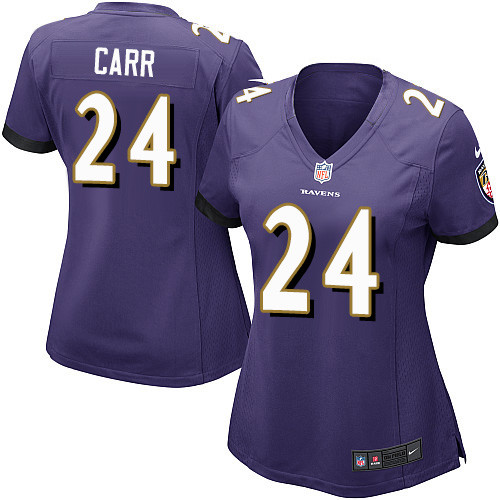 Women's Nike Baltimore Ravens #24 Brandon Carr Game Purple Team Color NFL Jersey