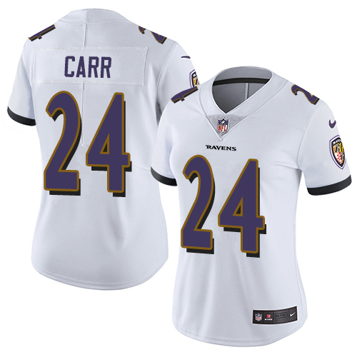Women's Nike Baltimore Ravens #24 Brandon Carr White Vapor Untouchable Limited Player NFL Jersey