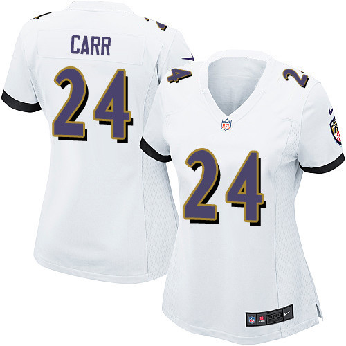 Women's Nike Baltimore Ravens #24 Brandon Carr Game White NFL Jersey